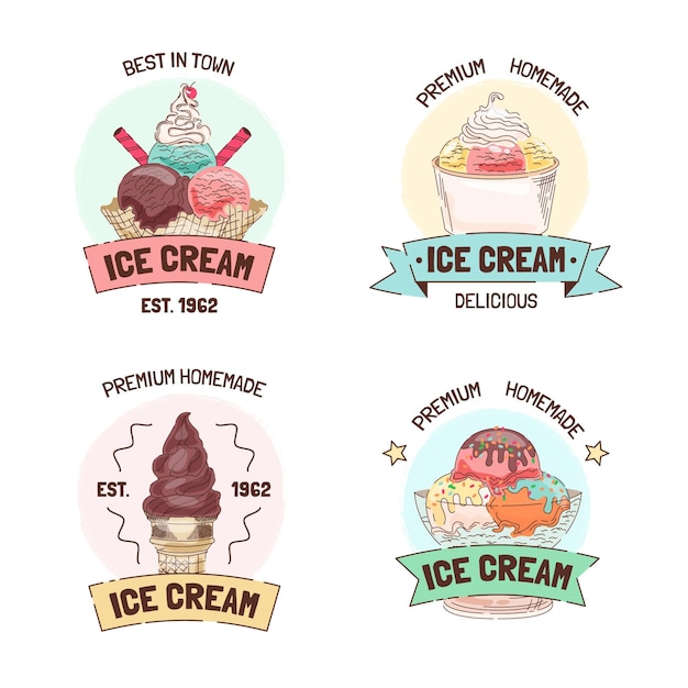 Hand drawn ice cream label collection