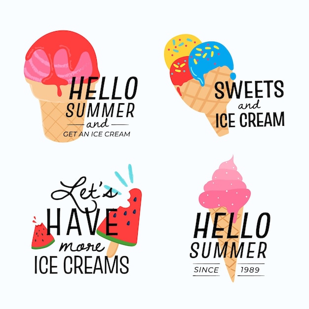 Free Vector hand drawn ice cream label collection