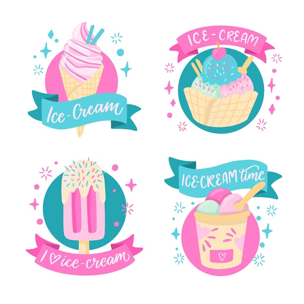 Hand drawn ice cream label collection