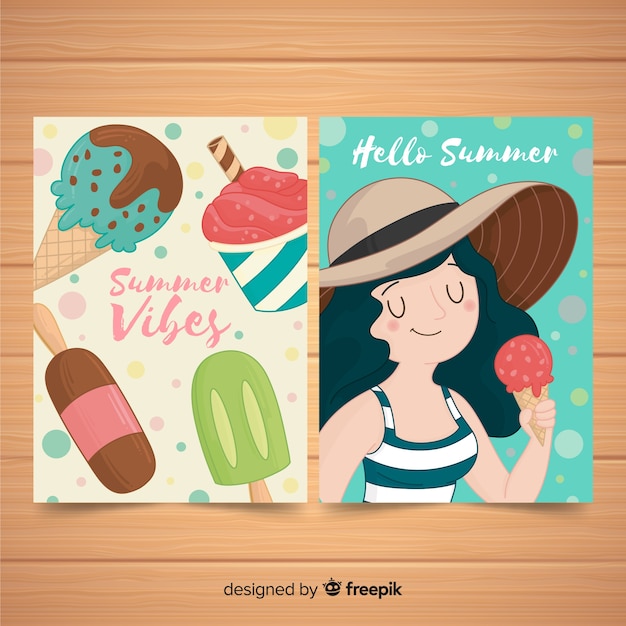 Free Vector hand drawn ice cream summer card collection