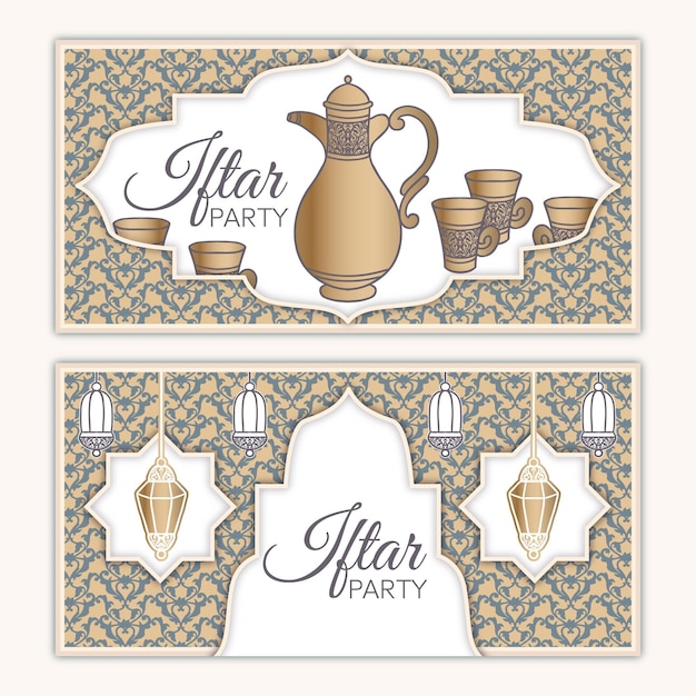 Free Vector hand drawn iftar banner set