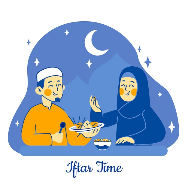 Free Vector hand drawn iftar illustration with people having a meal