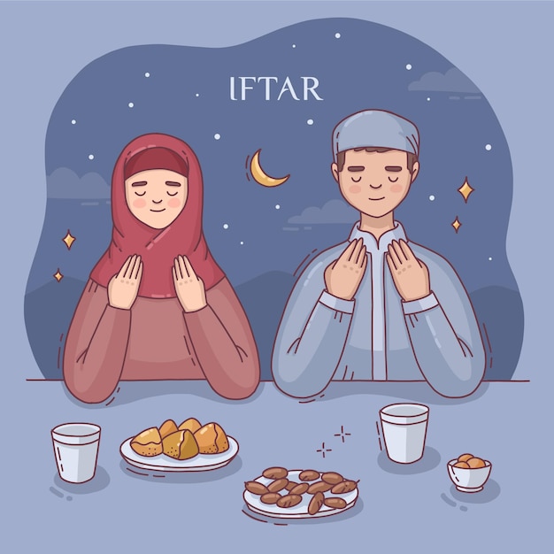 Free Vector hand drawn iftar illustration with people