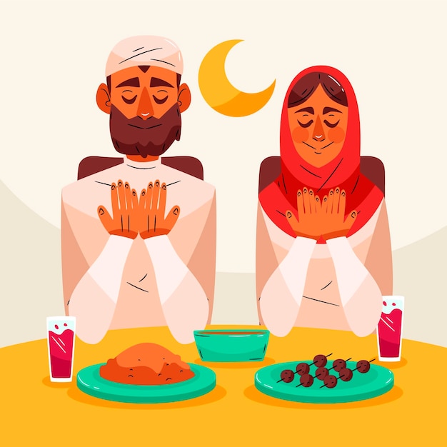 Free vector hand drawn iftar illustration with people