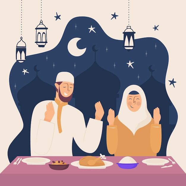 Free Vector hand drawn iftar illustration with people