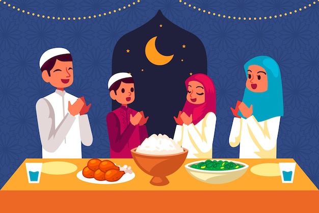 Free Vector hand drawn iftar illustration with people