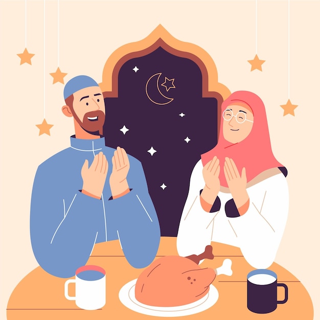 Free Vector hand drawn iftar illustration