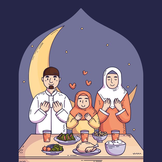 Hand drawn iftar illustration