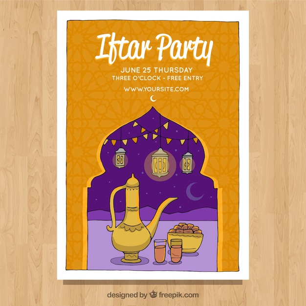 Free Vector hand drawn iftar invitation template