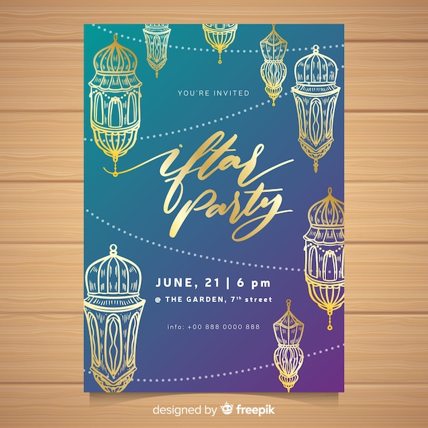 Free Vector hand drawn iftar invitation template