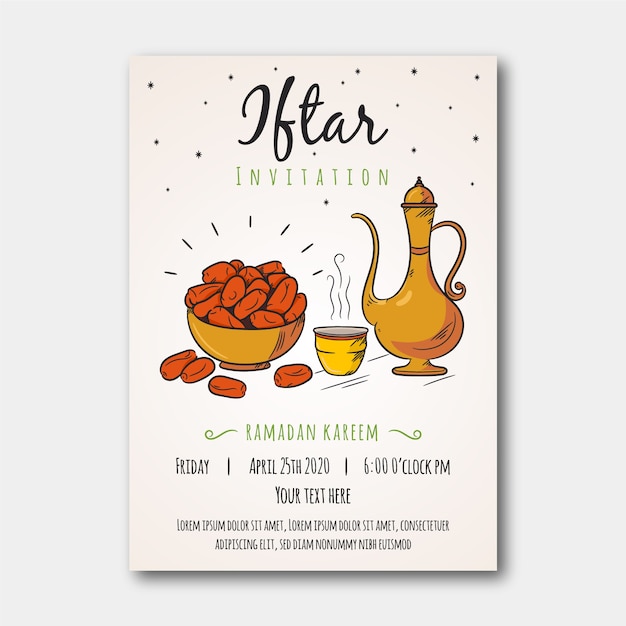 Free Vector hand-drawn iftar invitation template