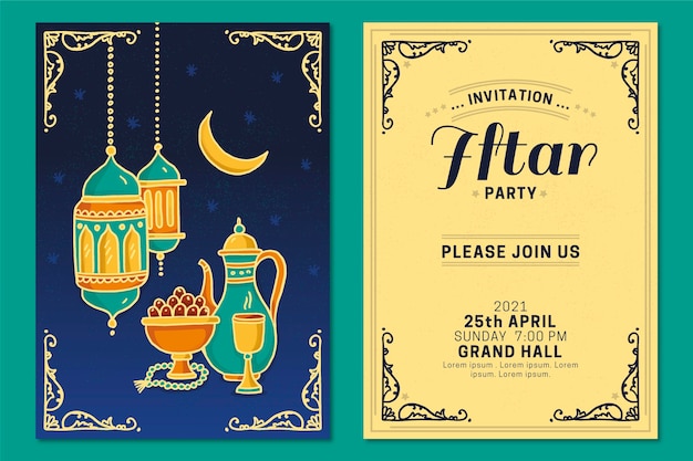 Free Vector hand drawn iftar invitation template