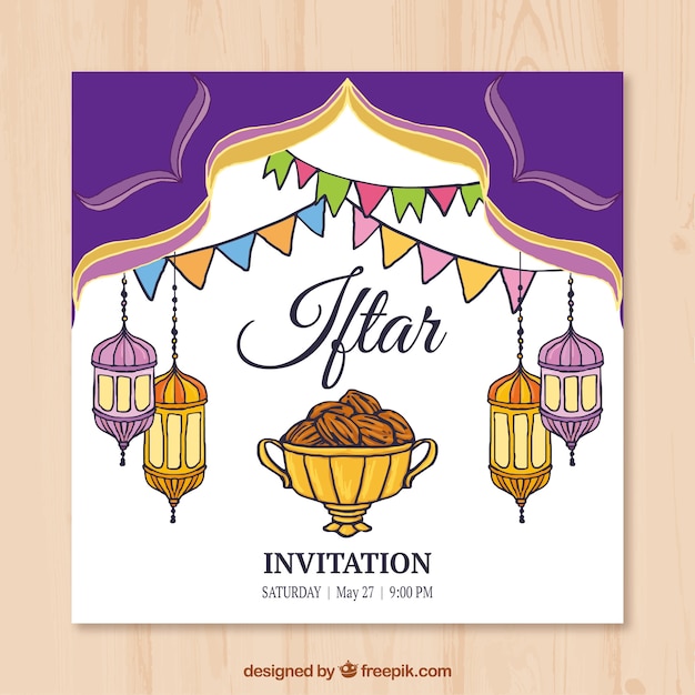 Free Vector hand drawn iftar invitation with lanterns