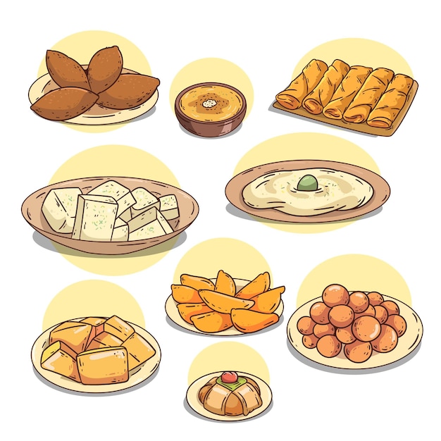 Free Vector hand drawn iftar meal elements collection