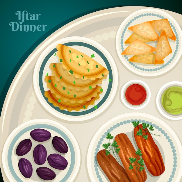 Hand drawn iftar meal illustration