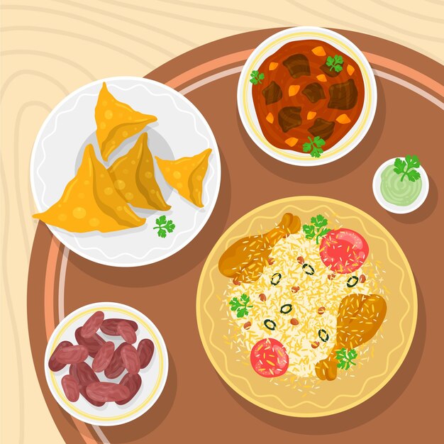 Hand drawn iftar meal illustration