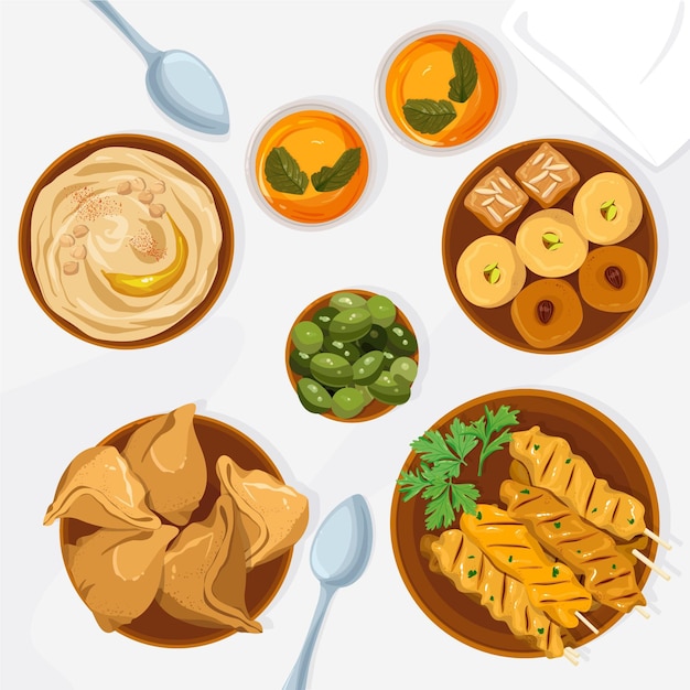 Free vector hand drawn iftar meal illustration