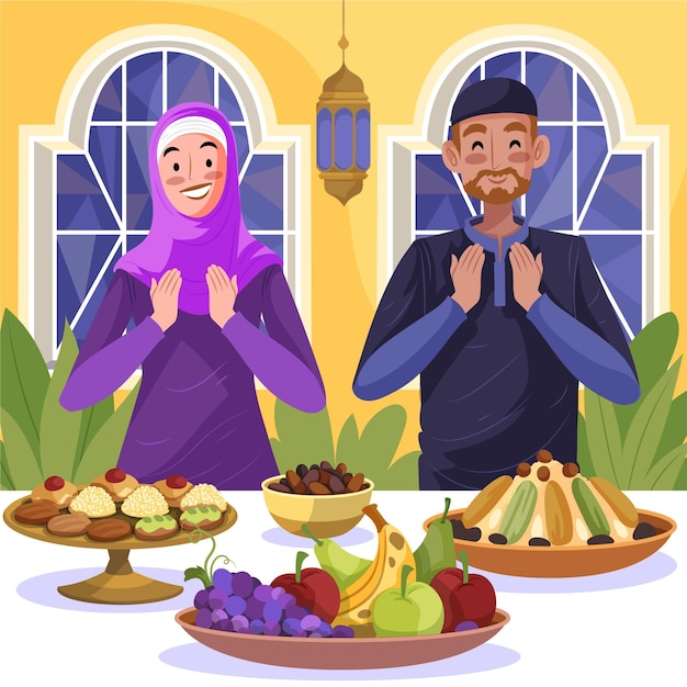 Hand drawn iftar meal illustration