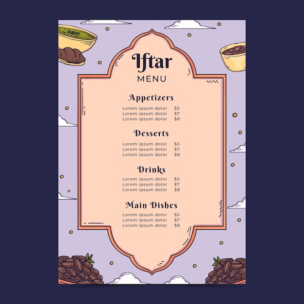 Hand drawn iftar vertical menu template