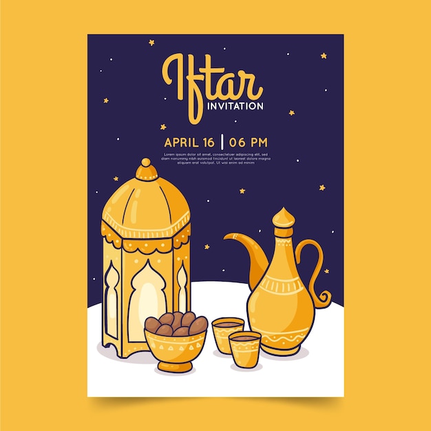 Free Vector hand drawn iftar vertical poster template