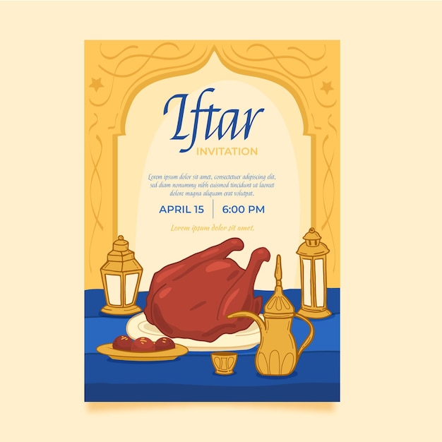 Free Vector hand drawn iftar vertical poster template