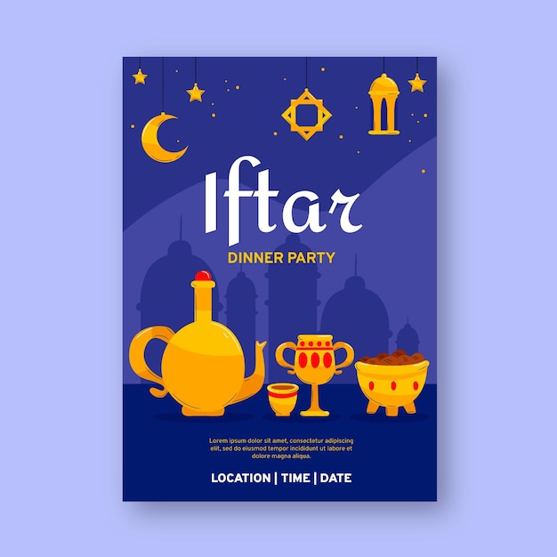 Hand drawn iftar vertical poster template