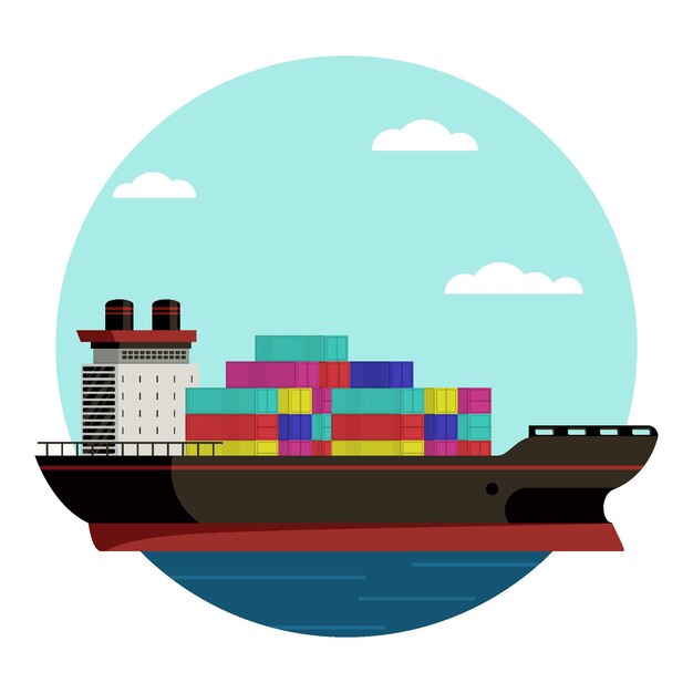 Hand drawn illustrated container ship