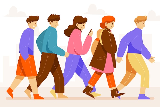 Free Vector hand drawn illustrated crowd of people walking