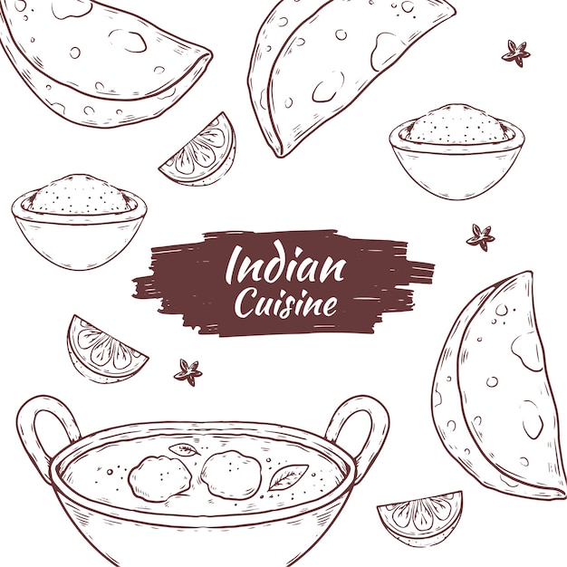 Free Vector hand drawn illustrated indian cuisine