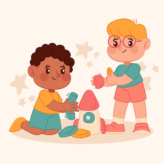 Free Vector hand drawn illustration of children playing with dough