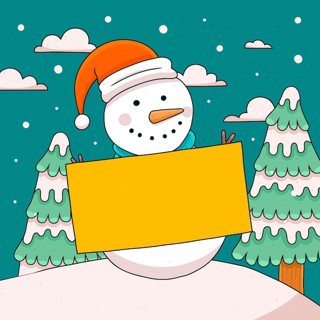 Free Vector hand drawn illustration of christmas character holding blank banner