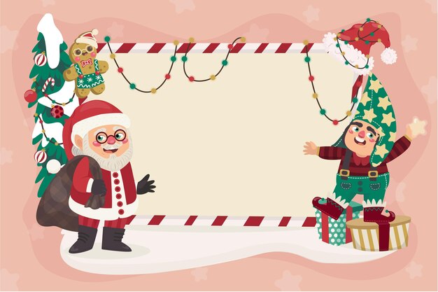 Hand drawn illustration of christmas character holding blank banner