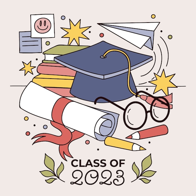 Hand drawn illustration for class of 2023 graduation