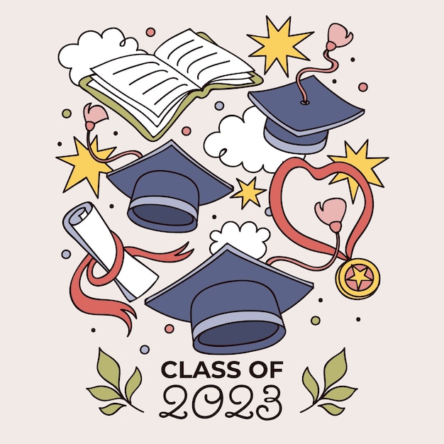 Hand drawn illustration for class of 2023 graduation