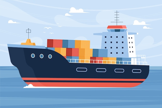 Free Vector hand drawn illustration container ship on sea