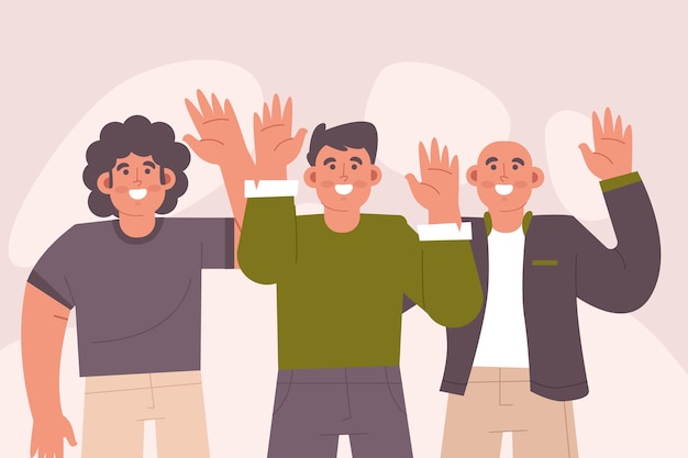 Free vector hand drawn illustration friends waving