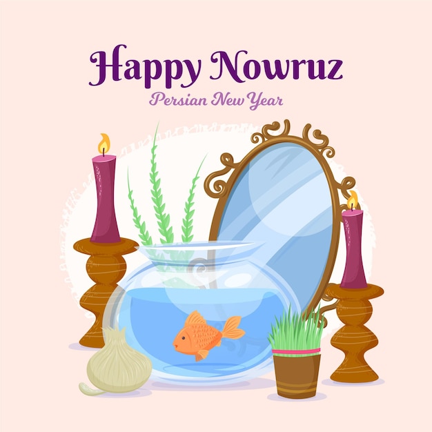 Hand drawn illustration happy nowruz celebration