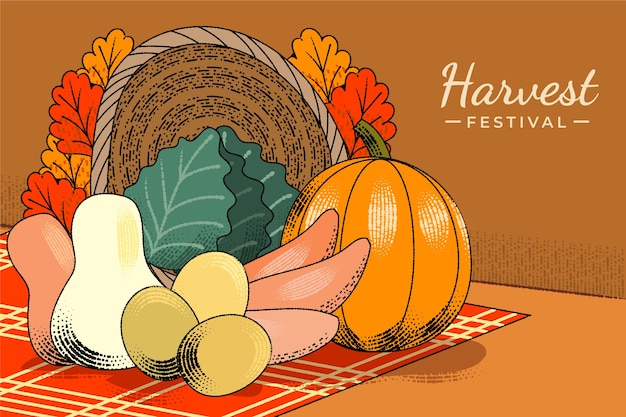 Hand drawn illustration for harvest festival celebration with vegetables