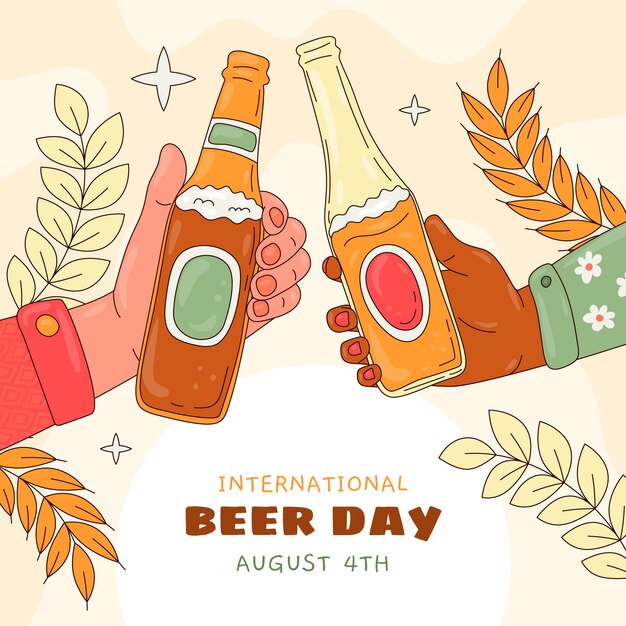 Hand drawn illustration for international beer day celebration