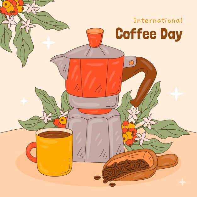 Hand drawn illustration for international coffee day celebration