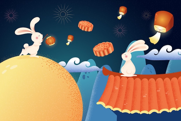 Hand drawn illustration for mid-autumn festival celebration