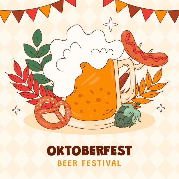 Hand drawn illustration for oktoberfest beer festival celebration