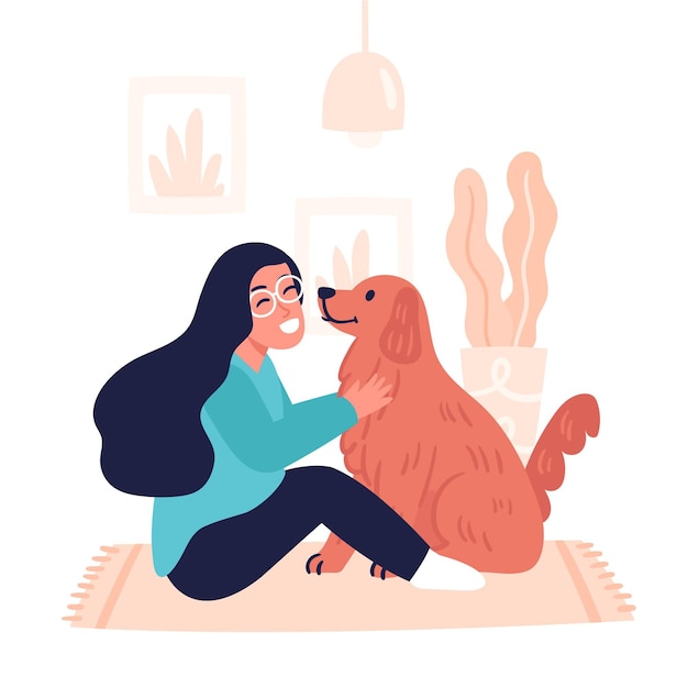 Hand drawn illustration of people with pets