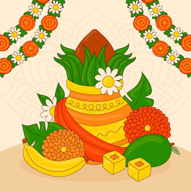 Free vector hand drawn illustration for ugadi festival