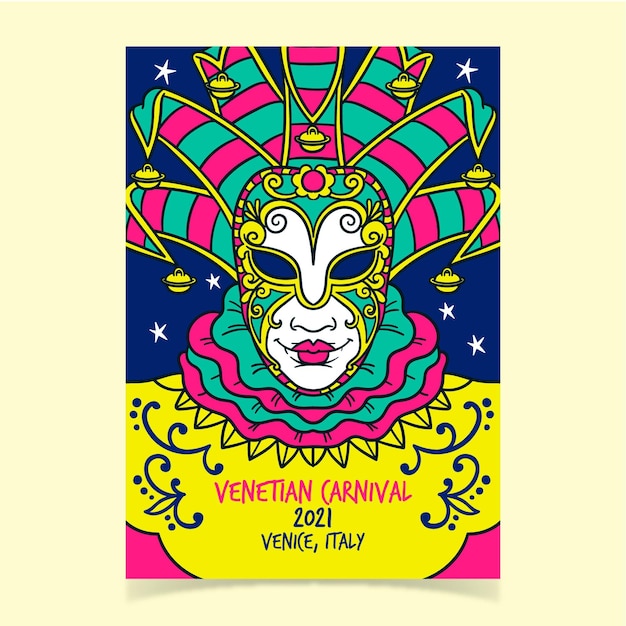 Free Vector hand drawn illustration venetian carnival poster