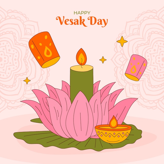 Free Vector hand drawn illustration for vesak festival celebration