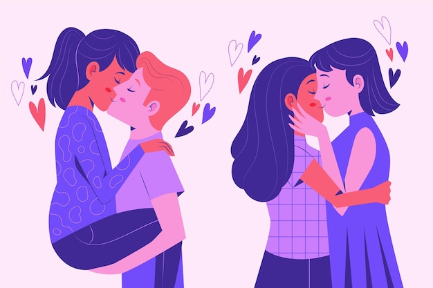 Free Vector hand drawn illustration with couples kissing