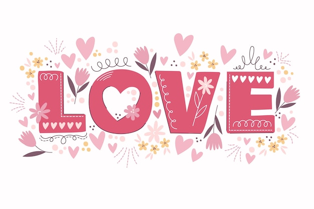 Free Vector hand drawn illustration of the word love for valentine's day