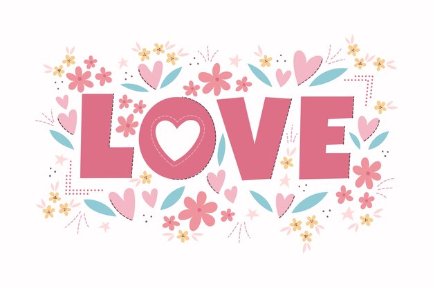 Hand drawn illustration of the word love for valentine's day