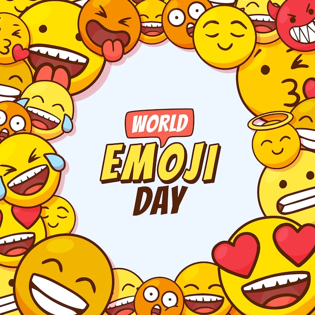 Hand drawn illustration world emoji day celebration